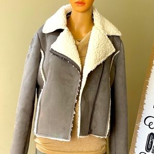 Like New Loft Suede Winter Jacket Gray Size Small